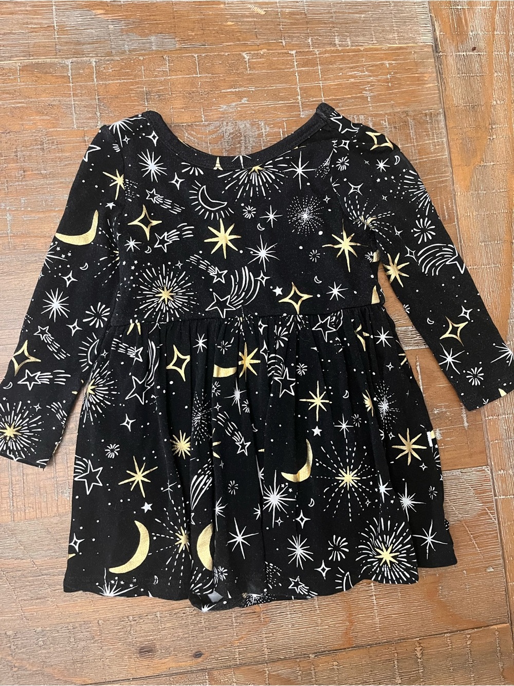 Little Sleepies Black & Gold Celestial Long Sleeve Dress